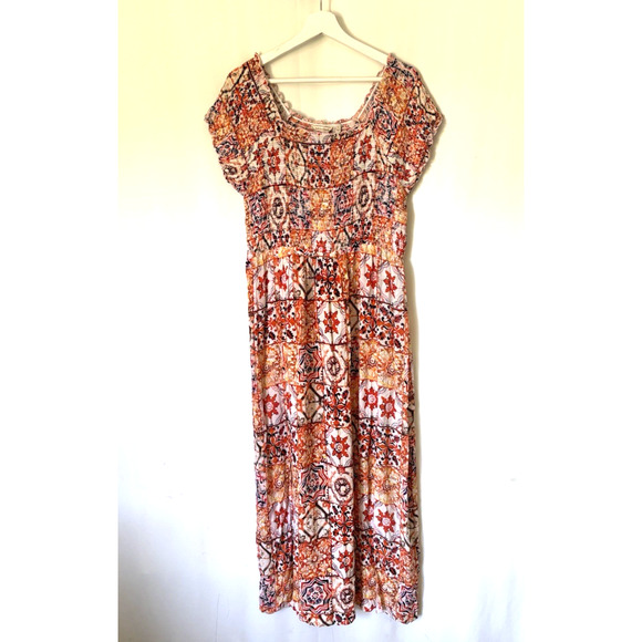 Soft Surroundings Womens Dress Medium Orange Floral Aline Maxi - Picture 2 of 13